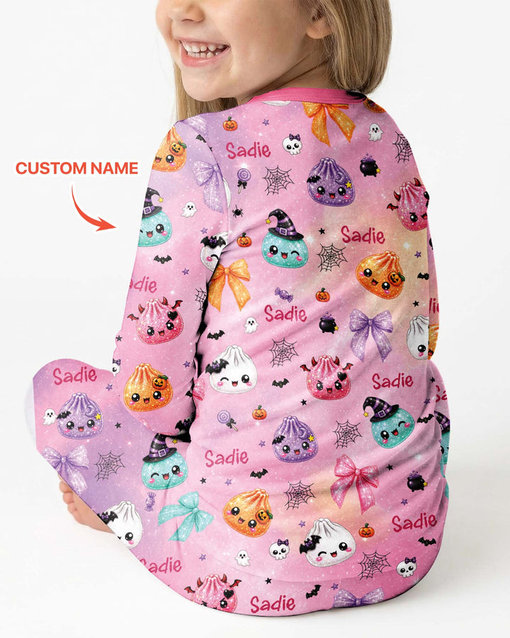 Custom Name Spooky Dumpling Bamboo Two Piece Long Sleeve Pajama Set