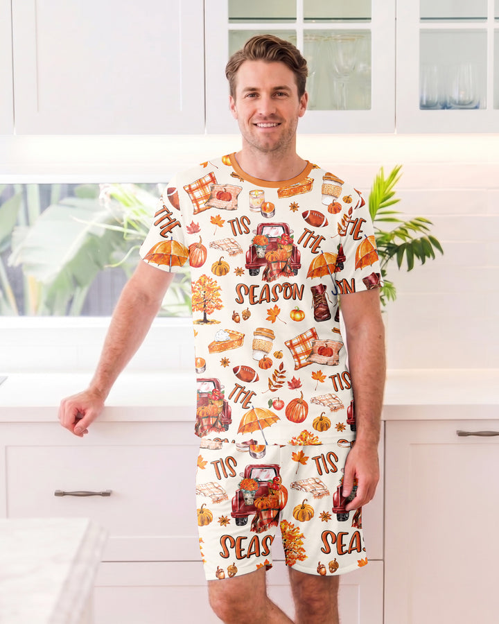 Fall Tis the Season Bamboo Men Short Sleeve Short Pajama Set