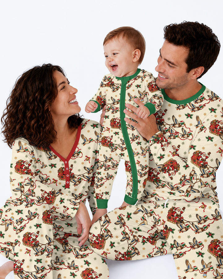 Santa Sleigh with Mallard Ducks Bamboo Men's Pajama Set