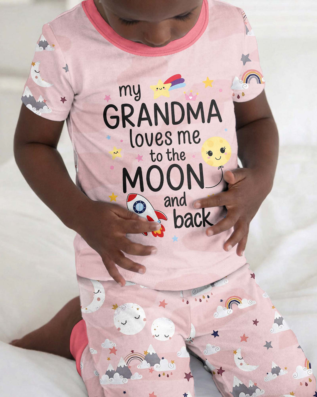 My Grandma Loves Me To The Moon And Back Bamboo Two Piece Short Sleeve Pajama Set
