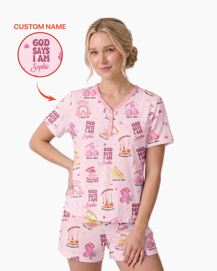 God Says I Am Girl Bamboo Women Short Sleeve Short Pajama Set