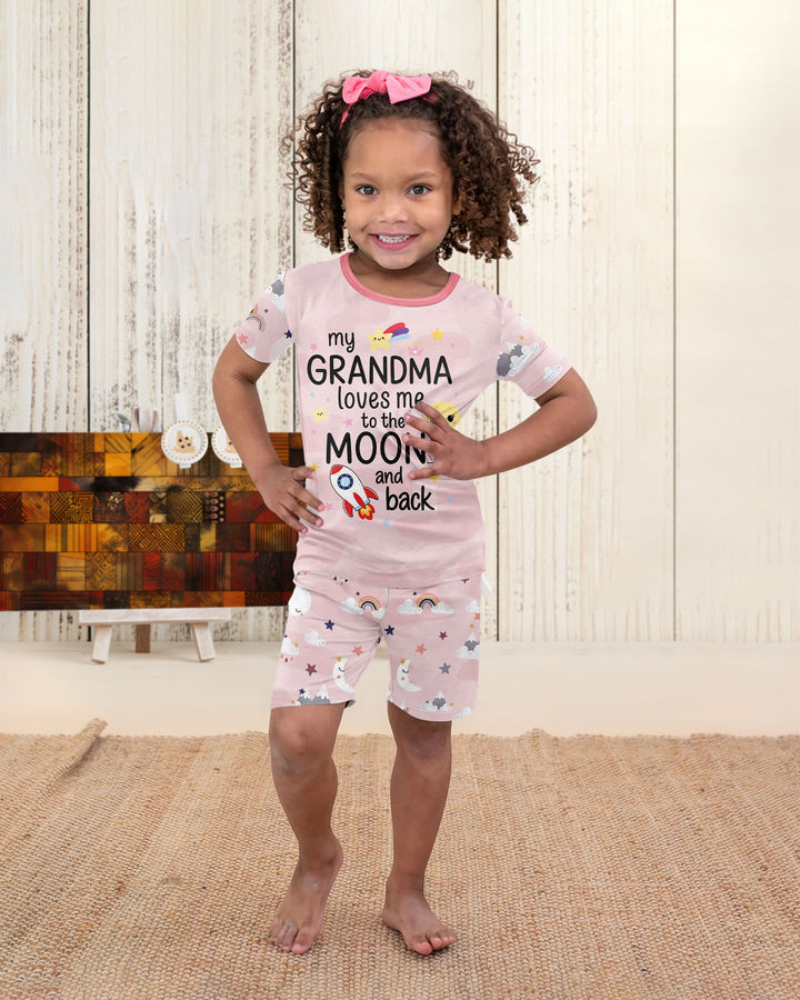 My Grandma Loves Me To The Moon And Back Bamboo Two Piece Short Sleeve Shorts Pajama Set
