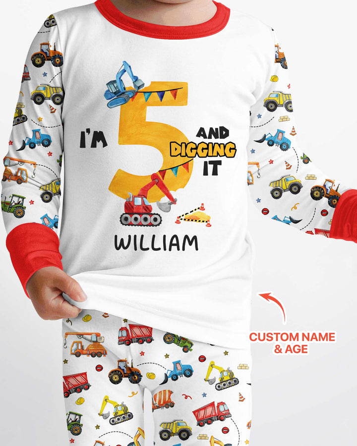 I'm Digging It Birthday - Personalized Name & Age Bamboo Two Piece Long Sleeve Pajama Set