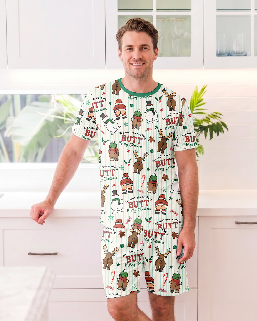 We Wish You Nothing Butt Merry Bamboo Men Short Sleeve Short Pajama Set