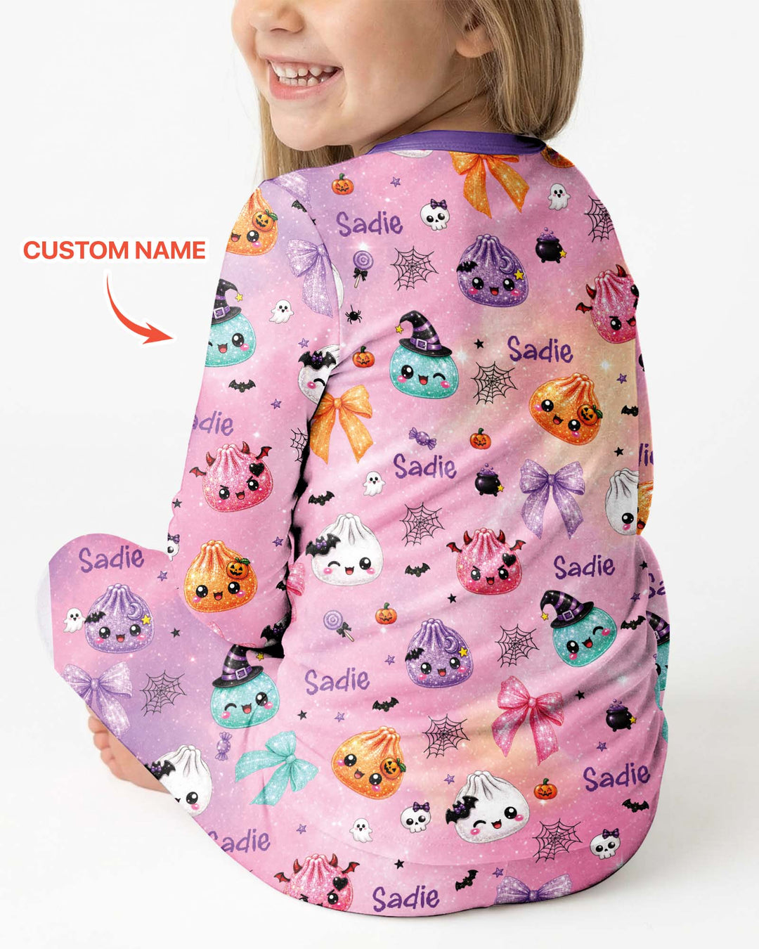 Custom Name Spooky Dumpling Bamboo Two Piece Long Sleeve Pajama Set