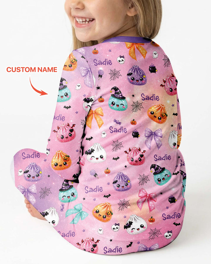 Custom Name Spooky Dumpling Bamboo Two Piece Long Sleeve Pajama Set