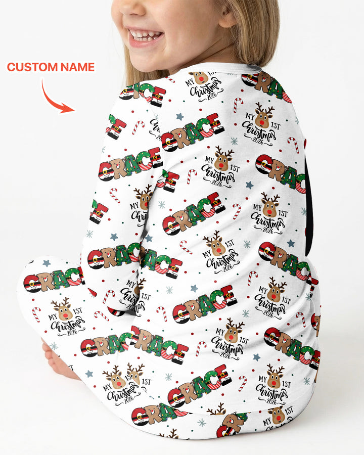 Custom Name My First Christmas 2026 Bamboo Two Piece Long Sleeve Pajama Set (G)