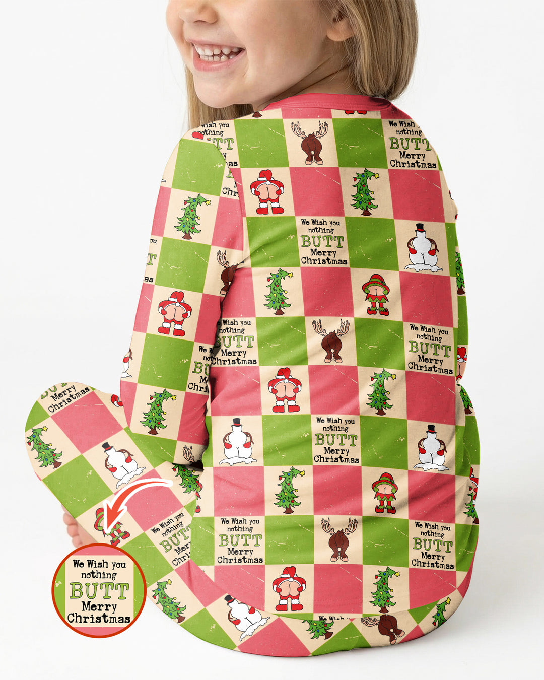 Nothing Butt Merry Christmas Checkerboard Bamboo Two Piece Long Sleeve Pajama Set