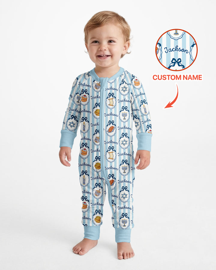 Custom Name Hanukkah Striped Bamboo Convertible Zippy