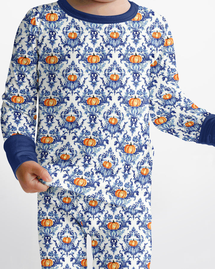Pumpkin Toile Family Matching Bamboo Two Piece Long Sleeve Pajama Set