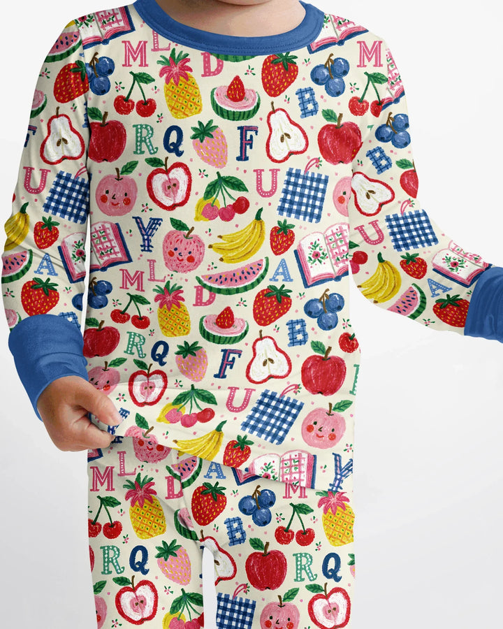 Back To School Fruit Alphabet Bamboo Two Piece Long Sleeve Pajama Set