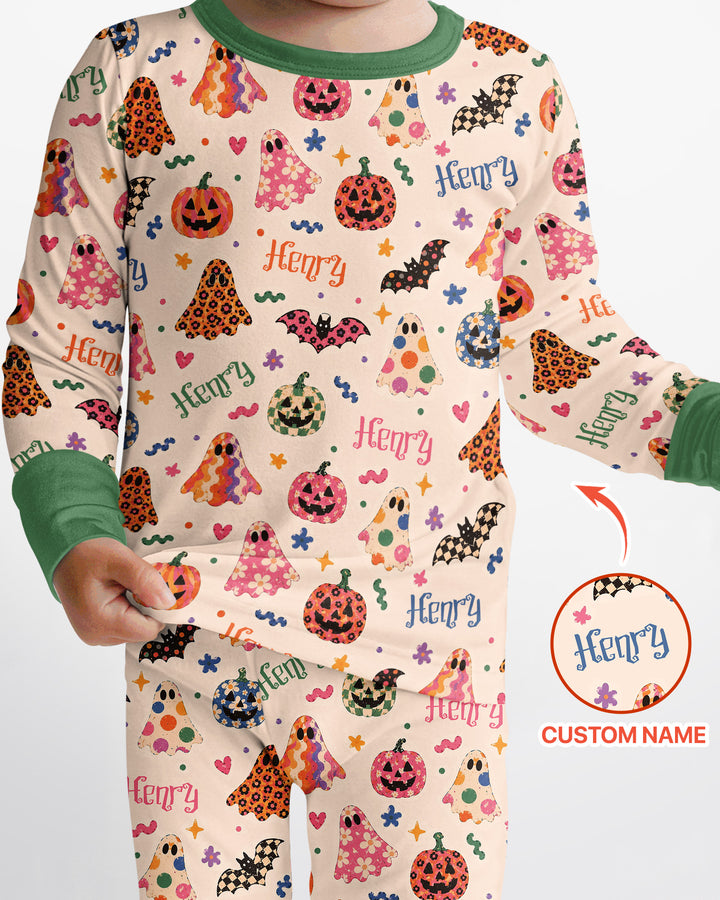 Funky Retro Halloween Bamboo Two Piece Long Sleeve Pajama Set