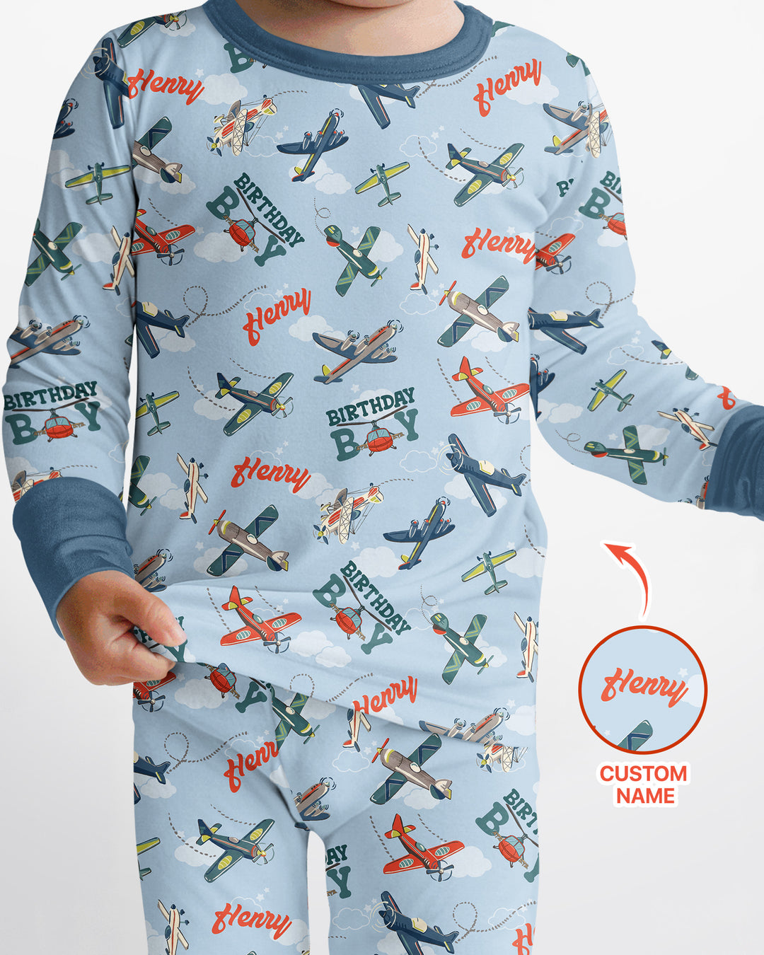 Personalized Airplane Birthday Boy Bamboo Two Piece Long Sleeve Pajama Set
