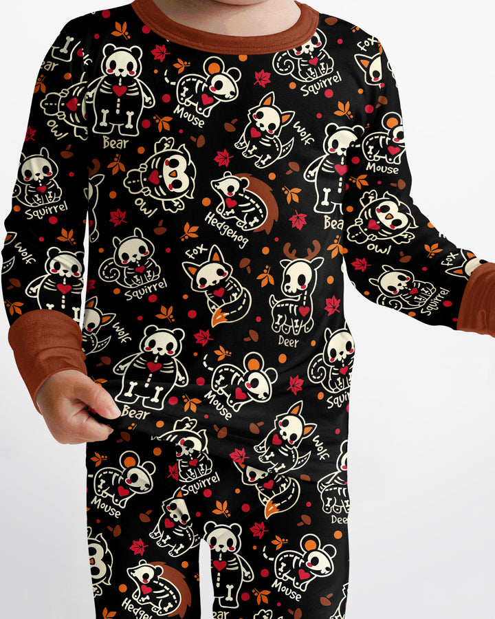 Kawaii Skeleton Woodland Animals Bamboo Two Piece Long Sleeve Pajama Set