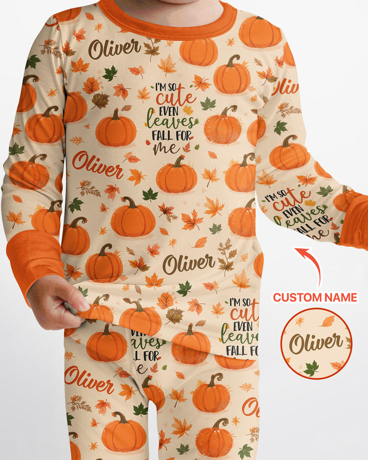 Custom Name I'm So Cute Even Leaves Fall for Me Bamboo Two Piece Long Sleeve Pajama Set