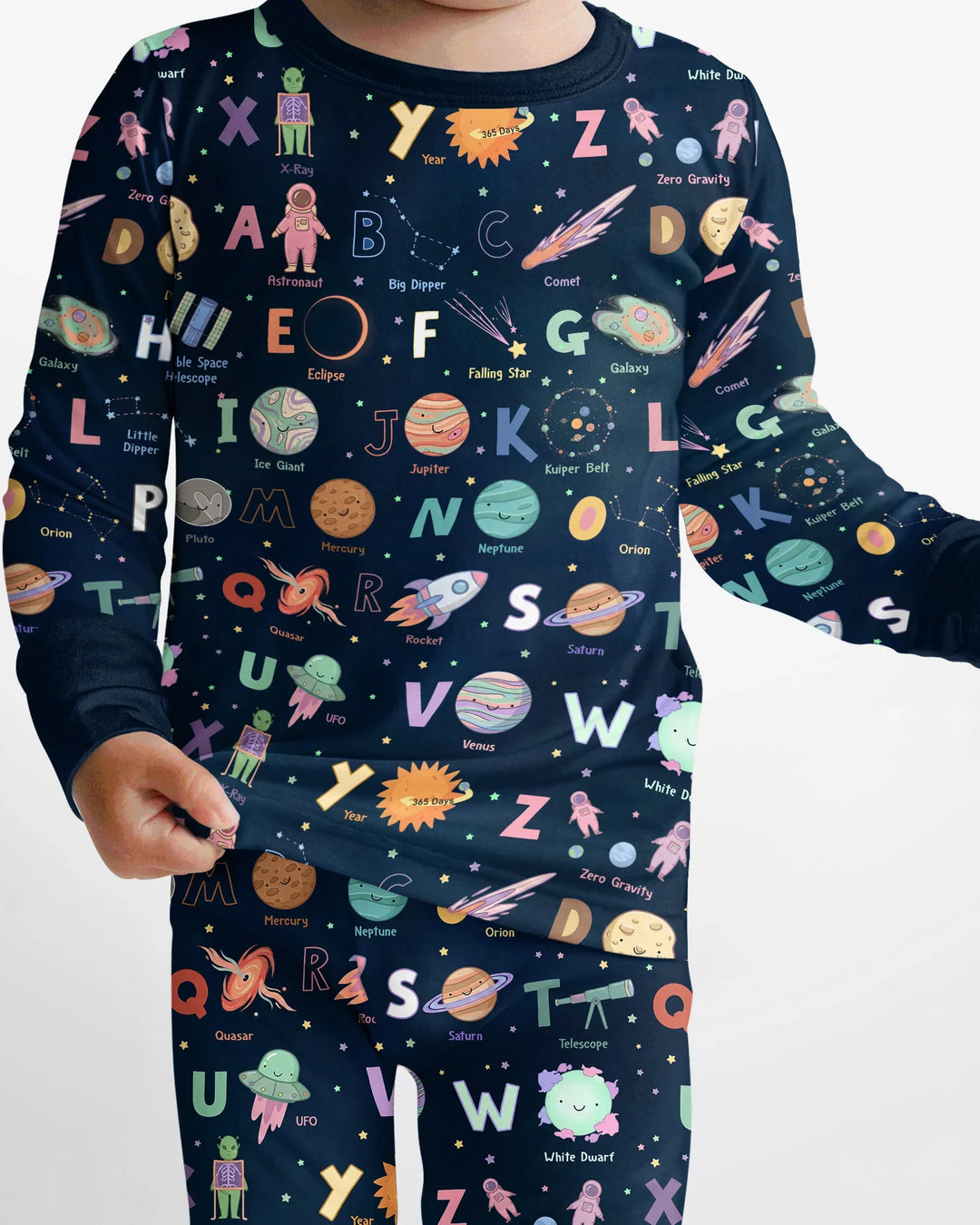 Space Alphabet Bamboo Two Piece Short Sleeve Pajama Set