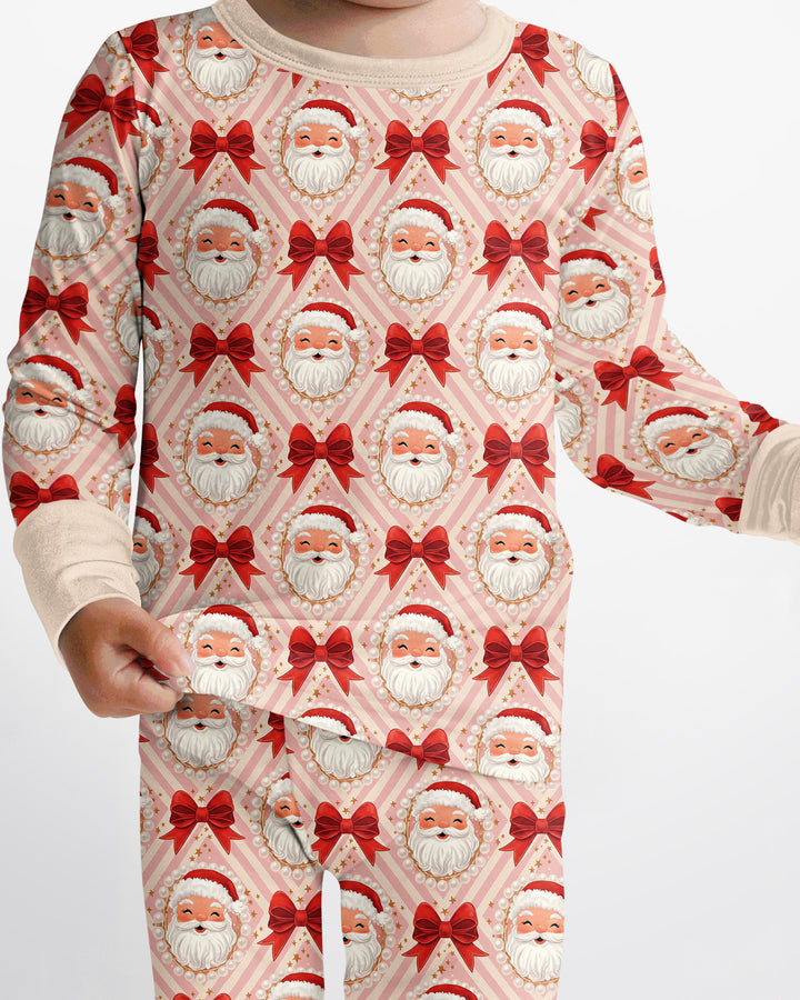 Preppy Coquette Santa Mommy And Me Matching Bamboo Two Piece Long Sleeve Pajama Set