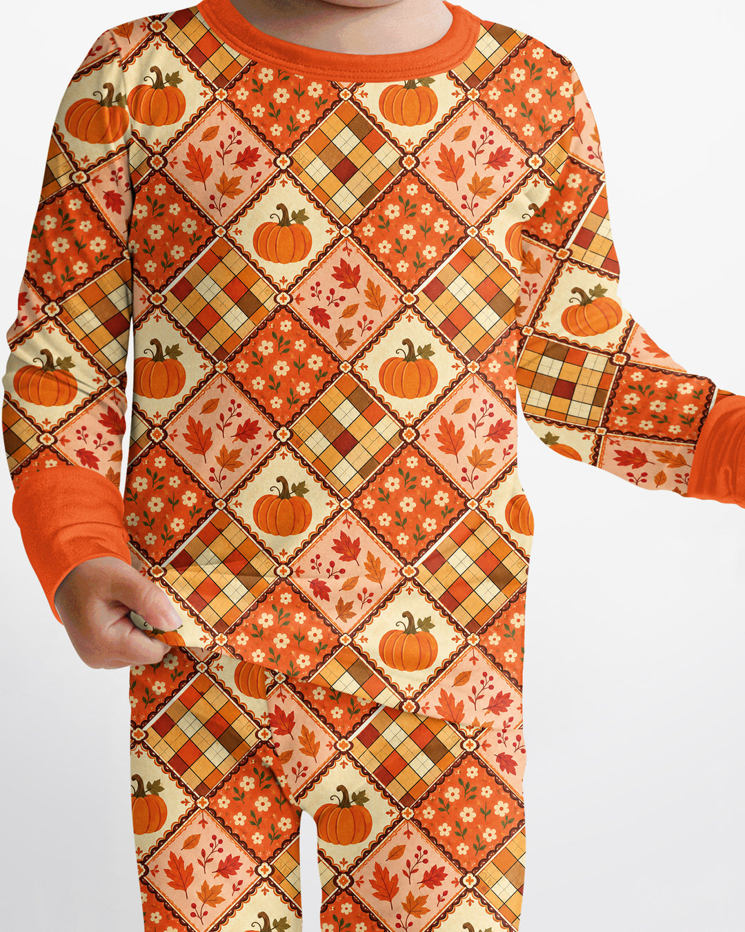 Fall Vintage Patchwork Bamboo Two Piece Long Sleeve Pajama Set