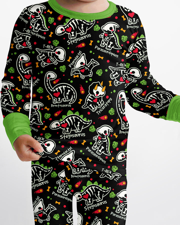 Kawaii Skeleton Dinos Bamboo Two Piece Long Sleeve Pajama Set