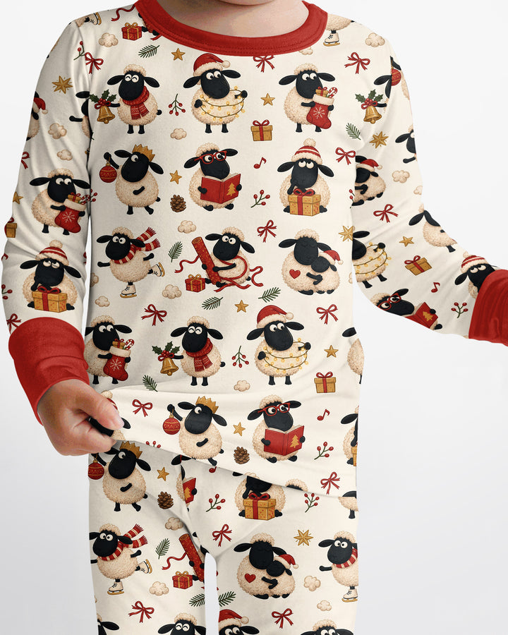 Festive Holiday Sheep Bamboo Two Piece Long Sleeve Pajama Set