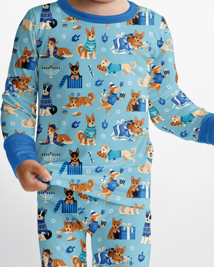 Hannukkah Protected by A Canaan Dog Bamboo Two Piece Long Sleeve Pajama Set