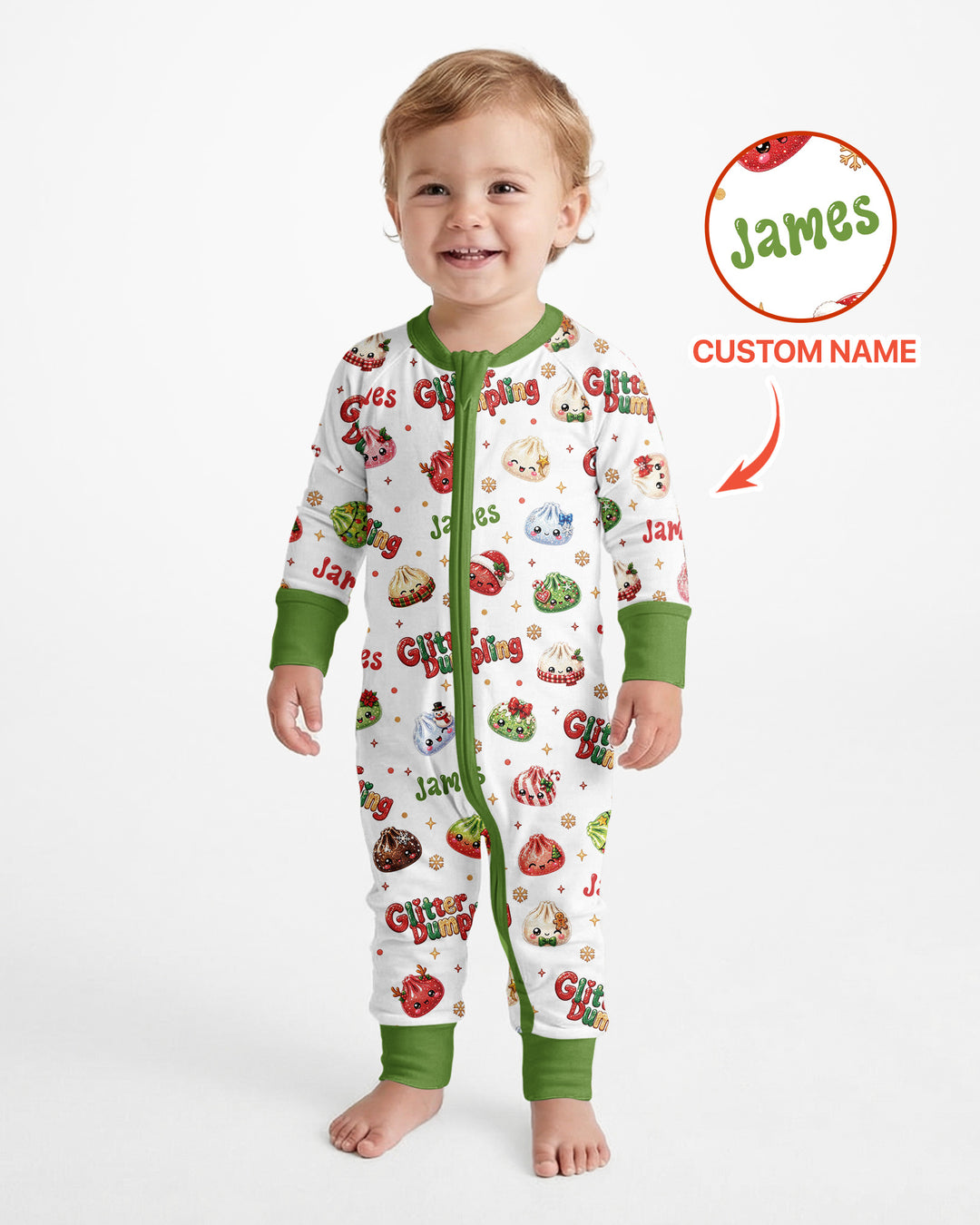 Custom Name Glitter Christmas Dumpling  Bamboo Convertible Zippy