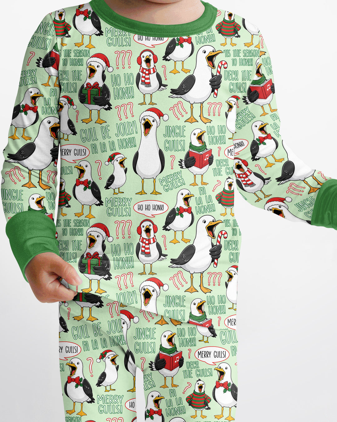 Funny Christmas Seagull Bamboo Two Piece Long Sleeve Pajama Set