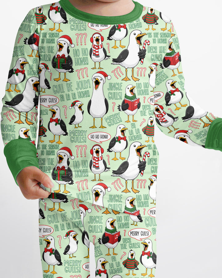Funny Christmas Seagull Bamboo Two Piece Long Sleeve Pajama Set