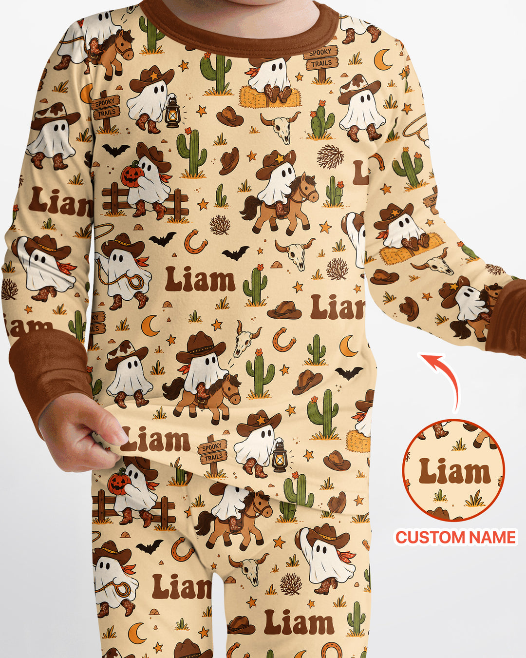 Cowboy Ghost Western Halloween Bamboo Two Piece Long Sleeve Pajama Set