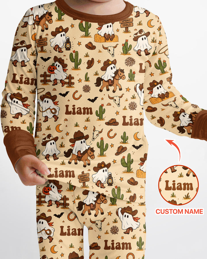 Cowboy Ghost Western Halloween Bamboo Two Piece Long Sleeve Pajama Set
