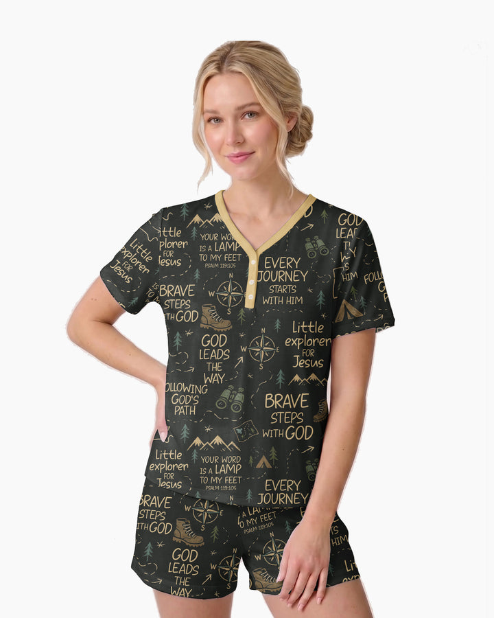 Little Explorer God Leads The Way Bamboo Women Short Sleeve Short Pajama Set