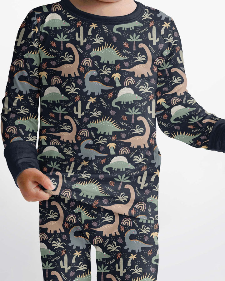 Navy Jurassic Jungle Bamboo Two Piece Pajama Set