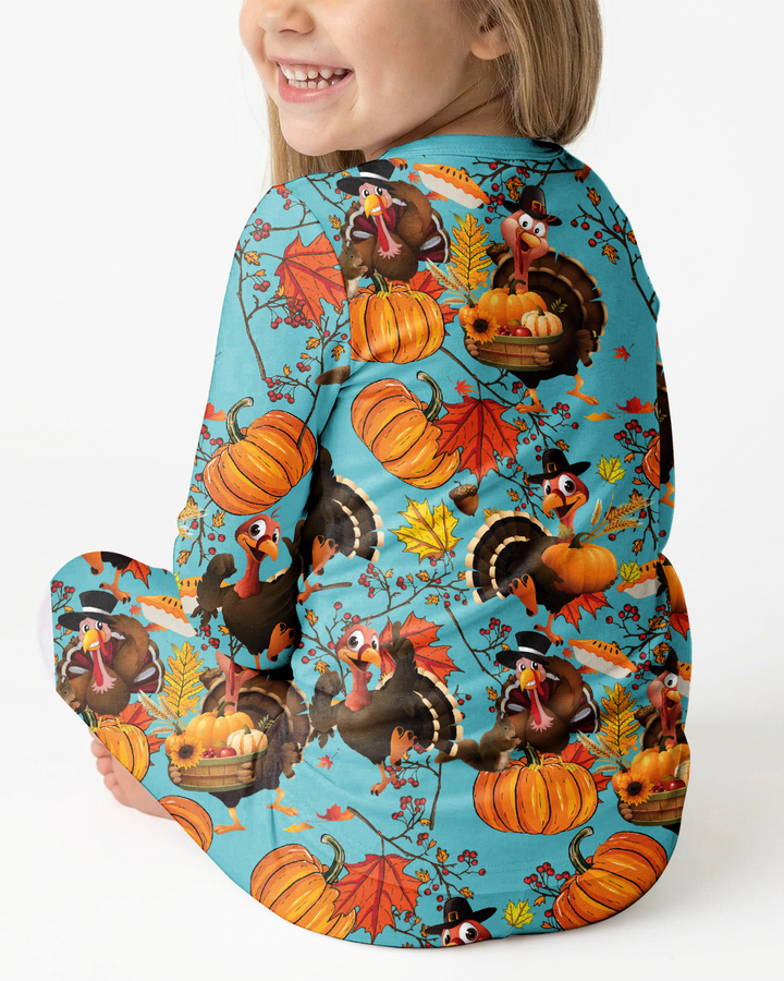 Autumn Turkey Chicken Bamboo Two Piece Long Sleeve Pajama Set