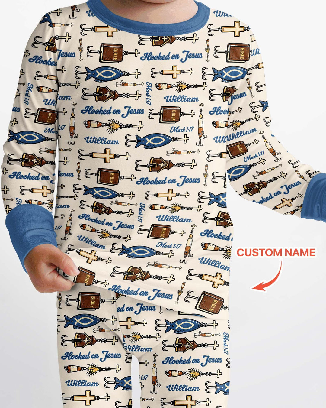 Hooked On Jesus Bamboo Two Piece Long Sleeve Pajama Set