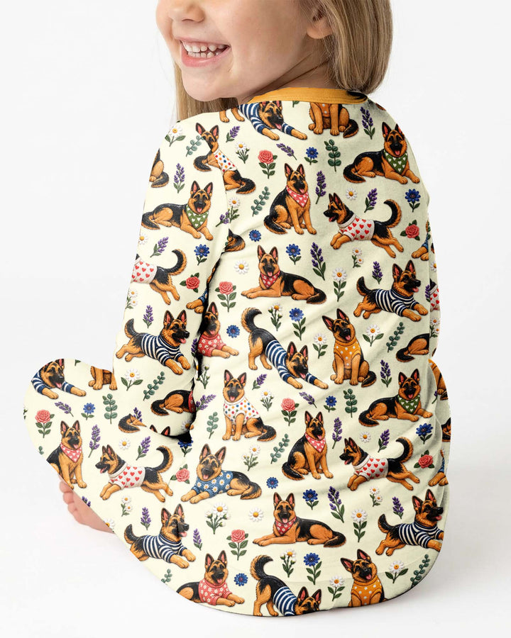 Floral German Shepherds Bamboo Two Piece Long Sleeve Pajama Set