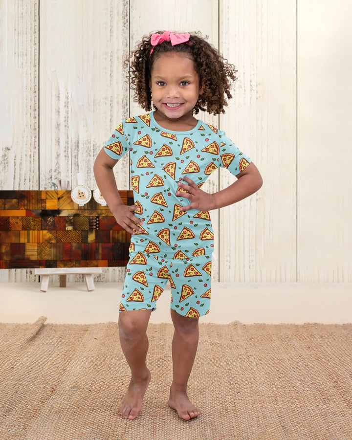 Pizza Doodle Bambus Zweiteiliges Kurzarm-Shorts-Pyjama-Set