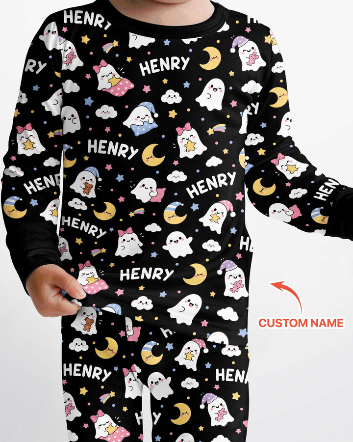 Sweet Dreams Cute Ghost Custom Name Bamboo Two Piece Long Sleeve Pajama Set