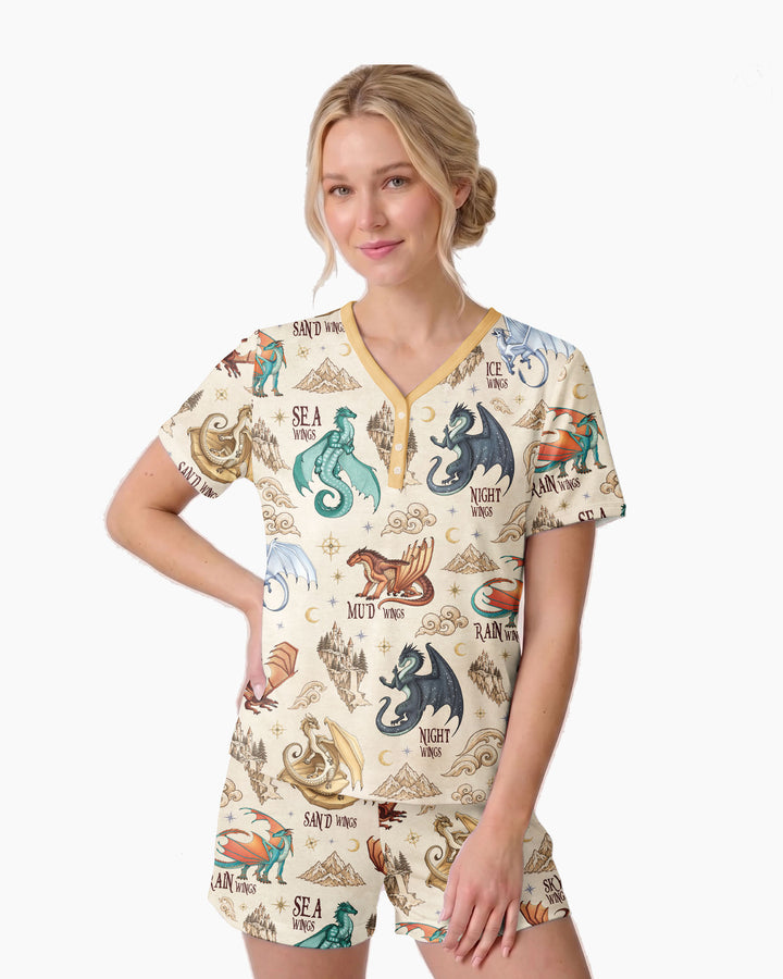 Elemental Dragons Bamboo Women Short Sleeve Short Pajama Set
