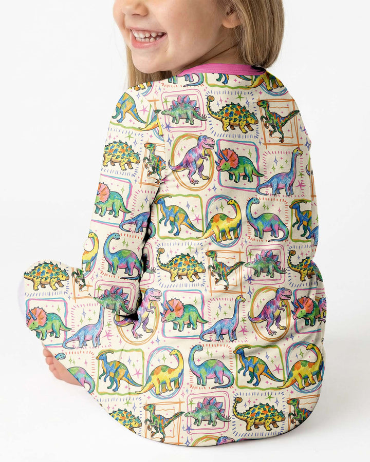Colorful Dino Sketchbook Bamboo Two Piece Long Sleeve Pajama Set