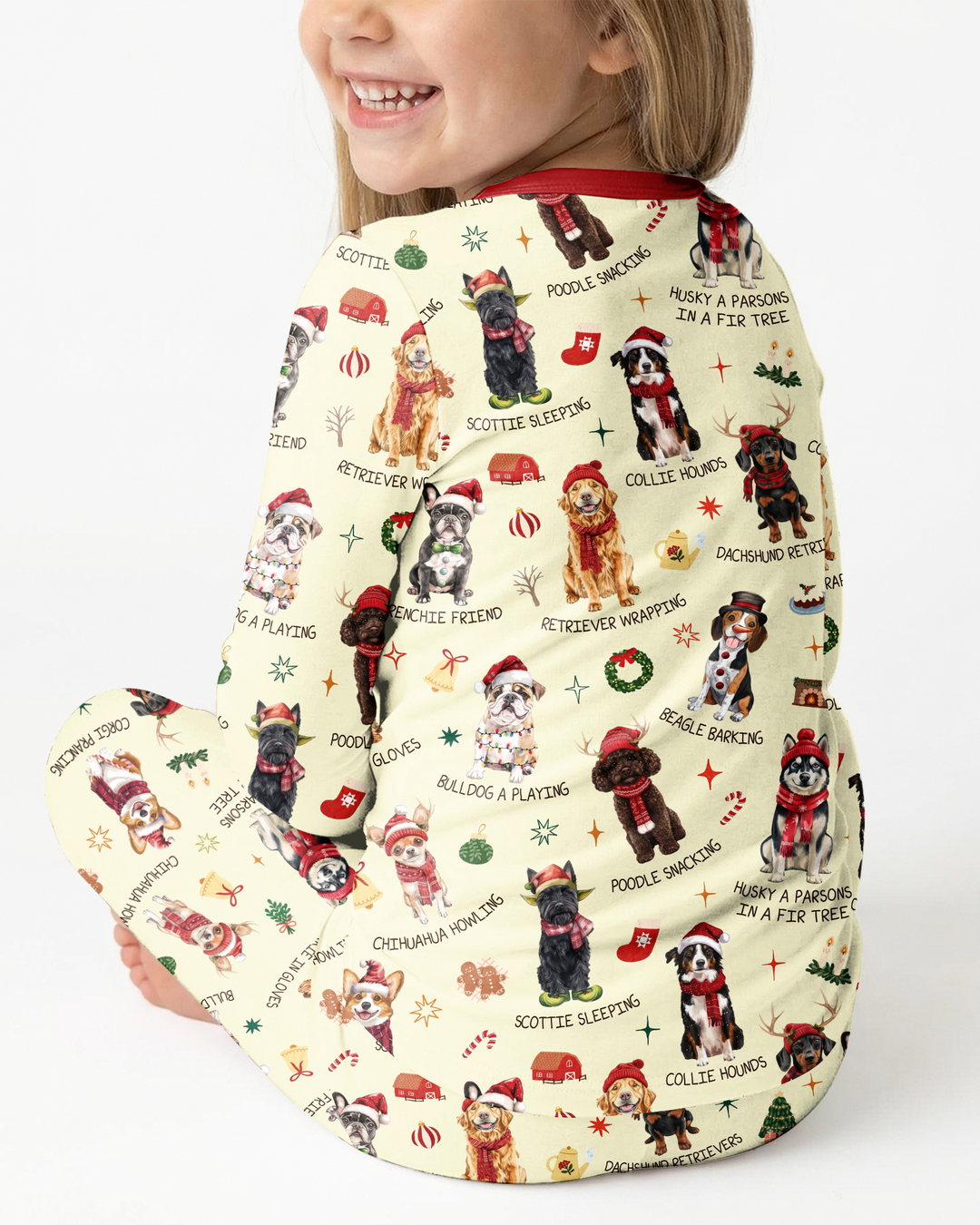 Retro 12 Dogs of Christmas Bamboo Two Piece Long Sleeve Pajama Set