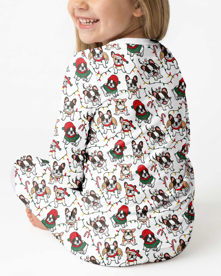 Bulldog Christmas Bamboo Two Piece Long Sleeve Pajama Set