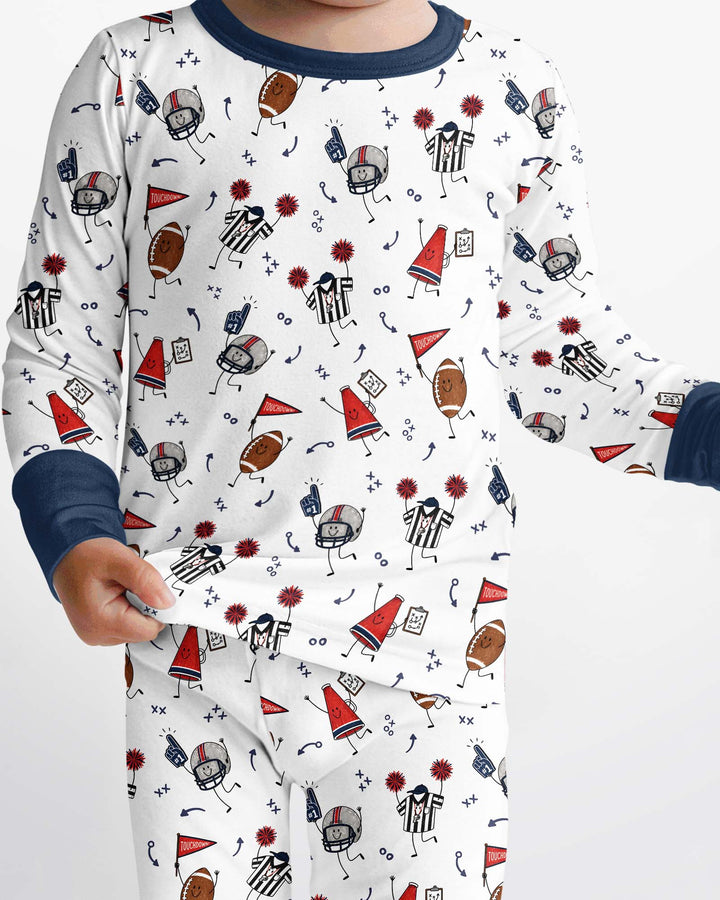 Happy Football Doodles Bamboo Two Piece Long Sleeve Pajama Set