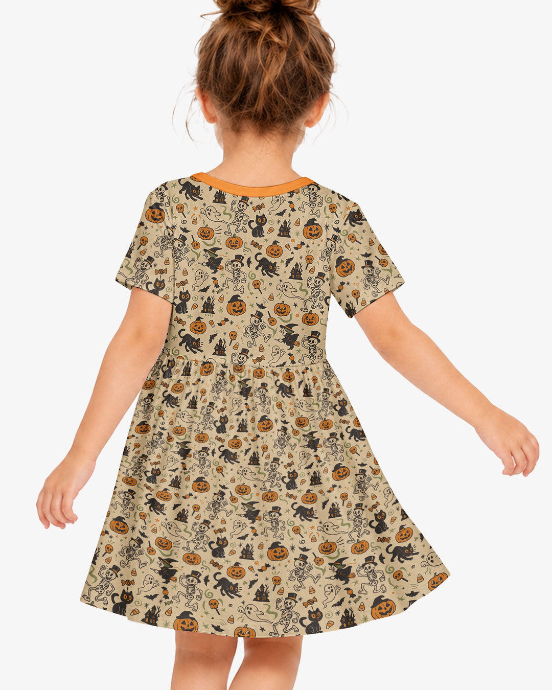 Vintage Skeleton Pumpkin Halloween Bamboo Twirl Dress