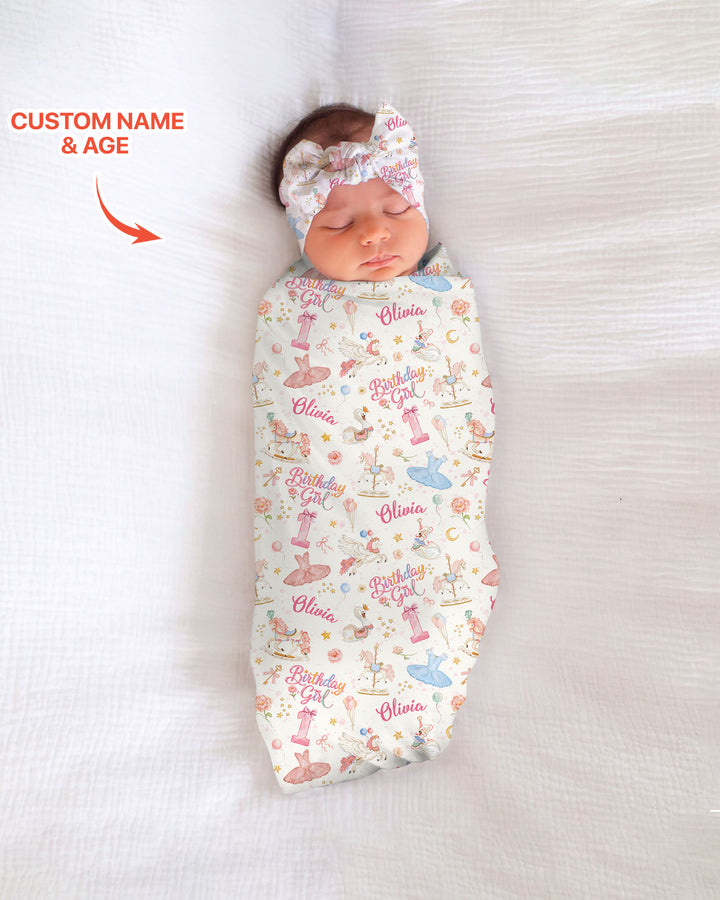 Ballerina Birthday Girl Custom Name & Age swaddle blanket