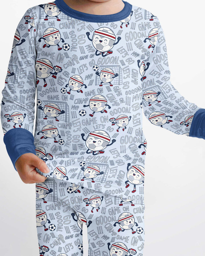 Happy Soccer Ball Family Matching Bamboo Two Piece Long Sleeve Pajama Set