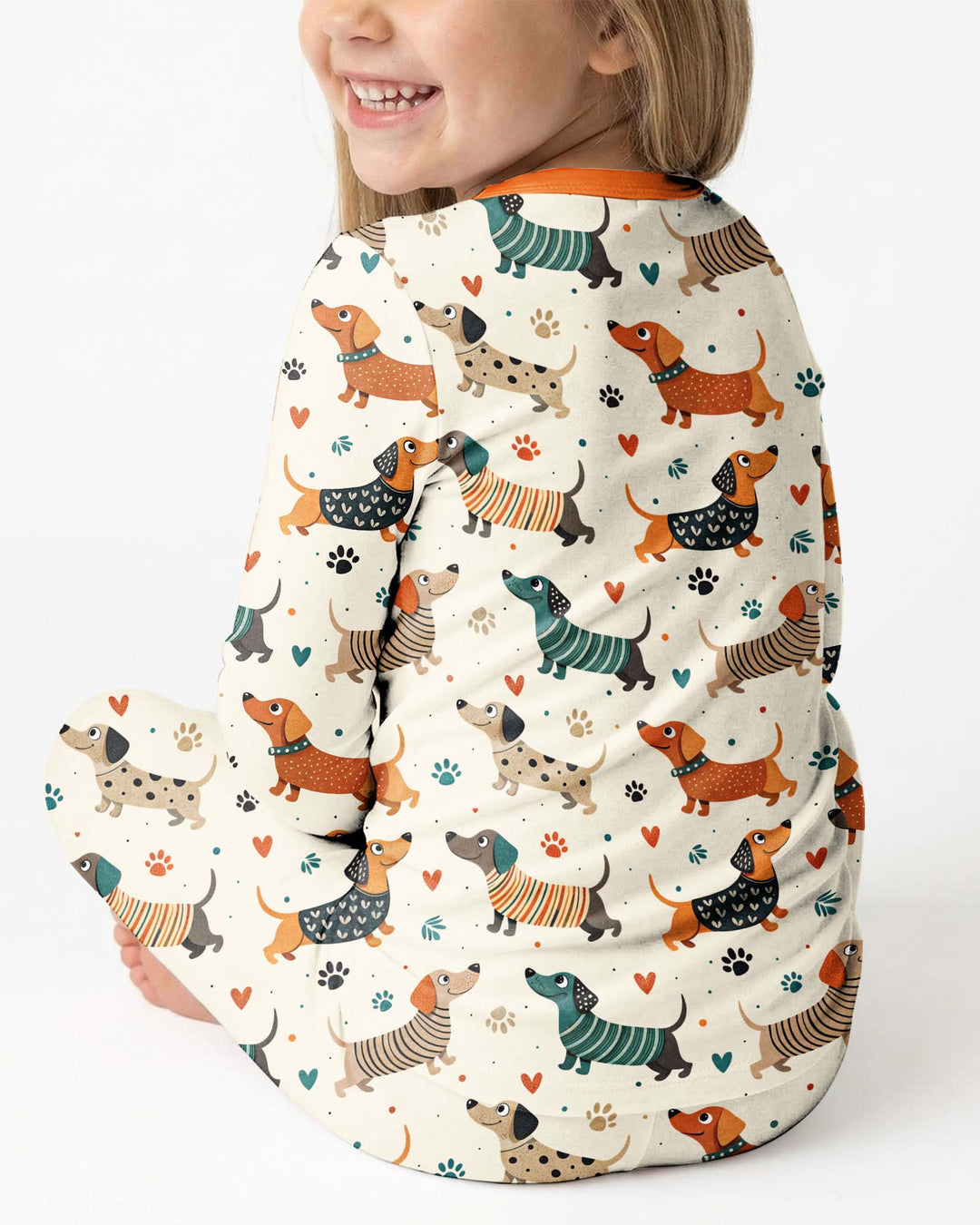 Cartoon Dachshund Bamboo Two Piece Long Sleeve Pajama Set