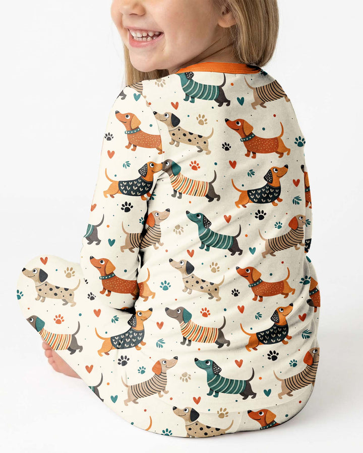 Cartoon Dachshund Bamboo Two Piece Long Sleeve Pajama Set
