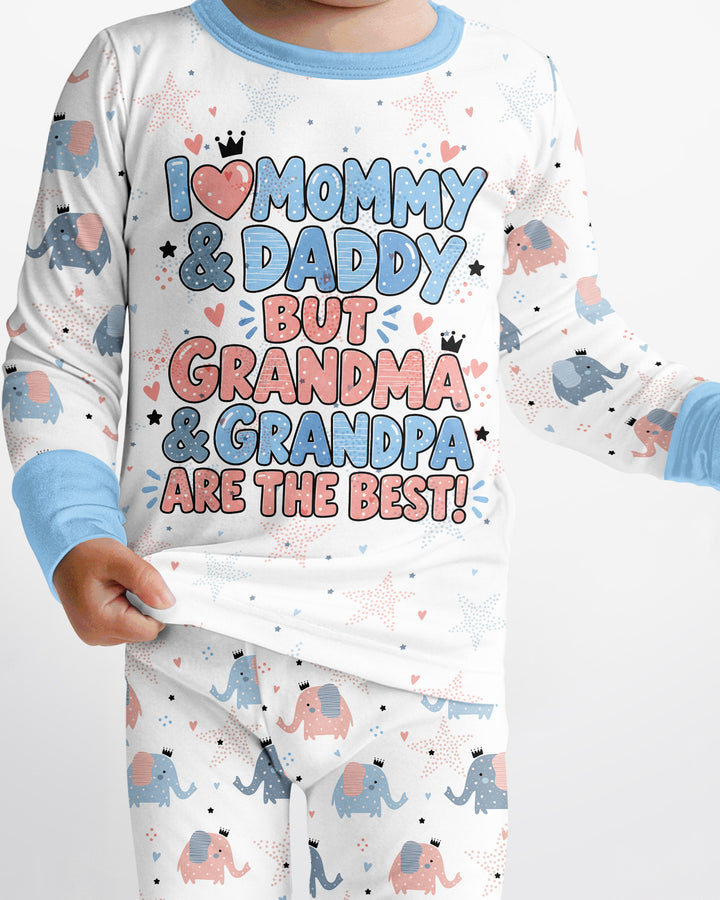 I Love Mommy & Daddy, but Grandma & Grandpa Are the Best! Bamboo Two Piece Long Sleeve Pajama Set