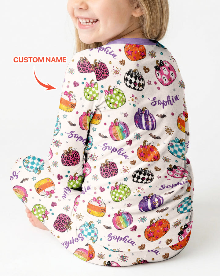 Custom Name Twinkle Pumpkin Bamboo Two Piece Long Sleeve Pajama Set