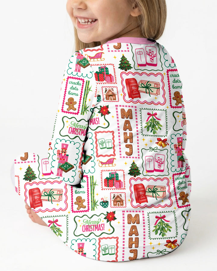 Preppy Christmas Mahjong Bamboo Two Piece Long Sleeve Pajama Set
